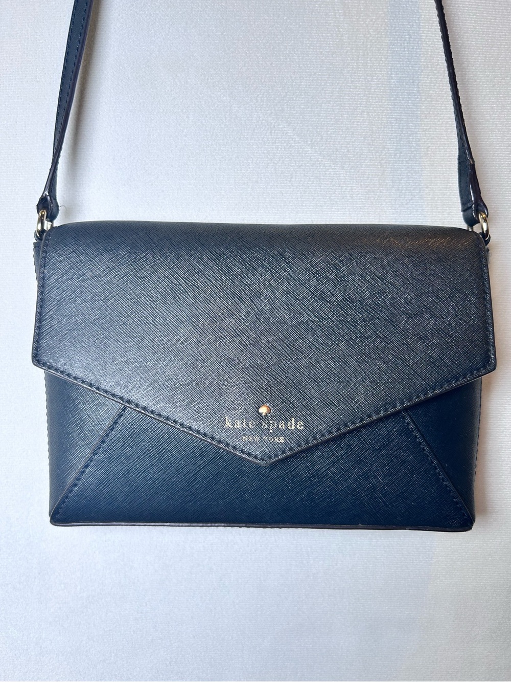 Kate Spade New York Black Saffiano Leather Envelope Crossbody Bag